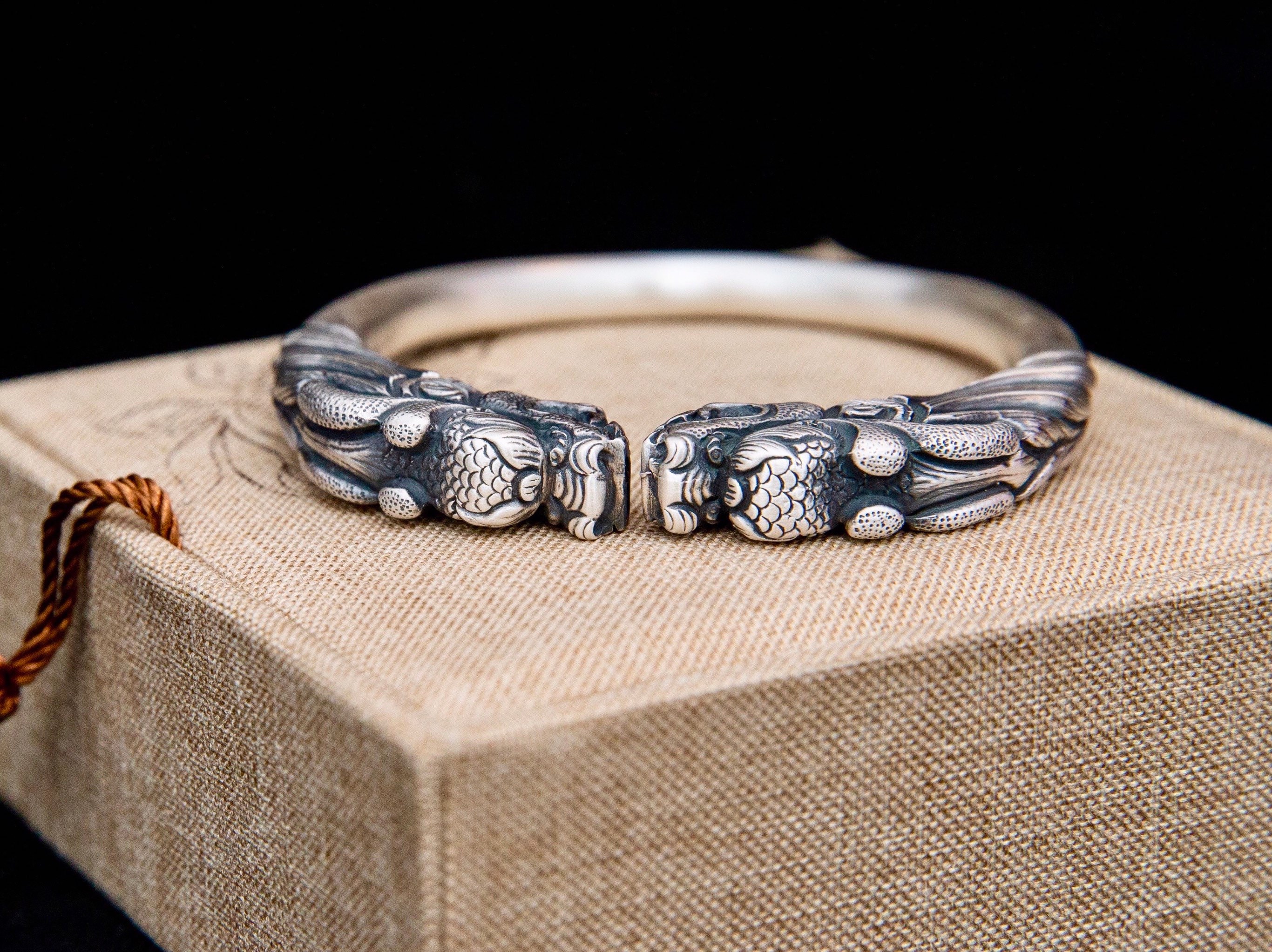 Heavy dragon cuff bracelet solid sterling silver dragon head Etsy