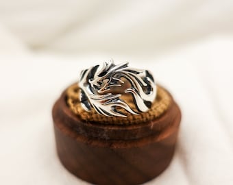 Sterling Silver Dragon Ring: Adjustable Gothic Fantasy Jewelry