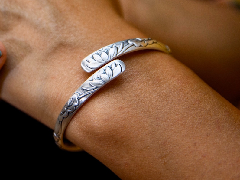 Sterling Silver Cuff Bracelet for women, Protection Bracelet, Mantra bracelet, mindfulness gift, meditation bracelet, spiritual gift for her image 1