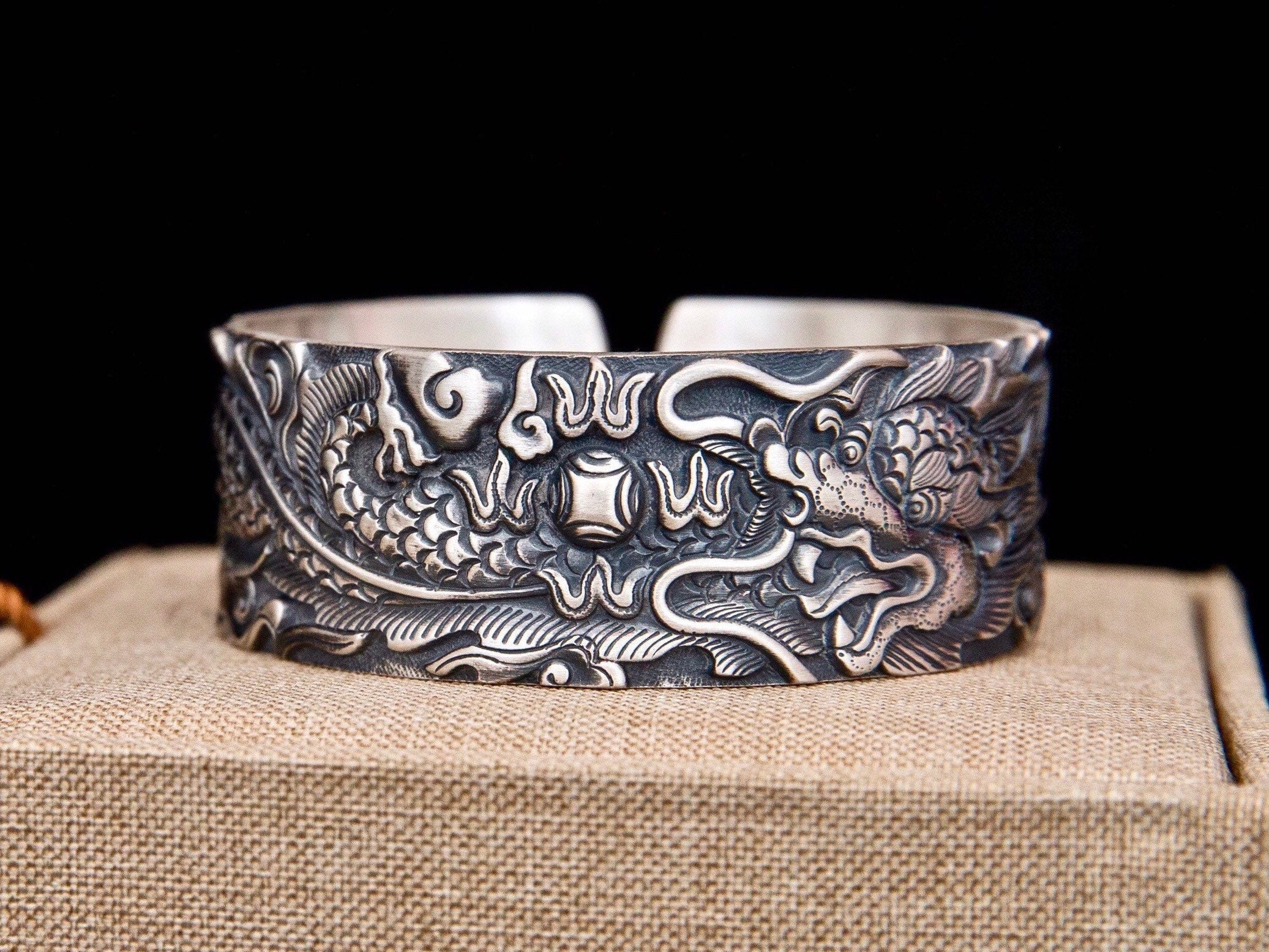Dragon bracelet heavy sterling silver bracelet for men wide Etsy