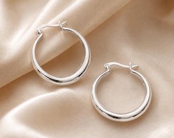 Boucles d'oreilles créoles en argent sterling, grandes créoles en forme de croissant, un cadeau idéal au quotidien pour elle