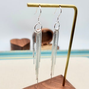 Tassel earringsgs ,Sterling silver long earrings, statement earrings, bohemian earrings, fringe earrings, party earrings image 7