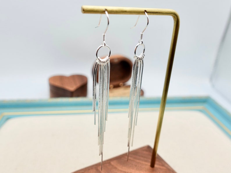 Tassel earringsgs ,Sterling silver long earrings, statement earrings, bohemian earrings, fringe earrings, party earrings image 7