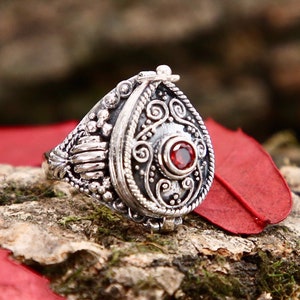 Locket ring, Poison ring, secret ring, sterling silver statement ring, teardrop ring, unique ring, wish ring, antique locket ring