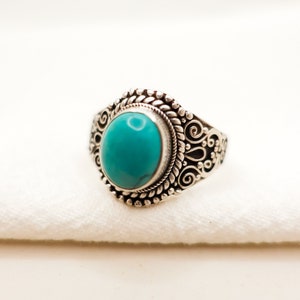 Turquoise ring in sterlingzilver: verstelbare boho-tibetaanse stijl