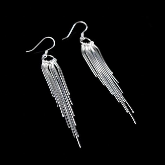 Tassel earringsgs Sterling silver long earrings statement Etsy