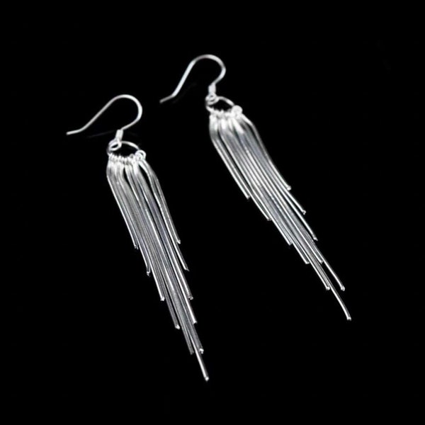 Tassel earringsgs ,Sterling silver long earrings, statement earrings, bohemian earrings, fringe earrings, party earrings