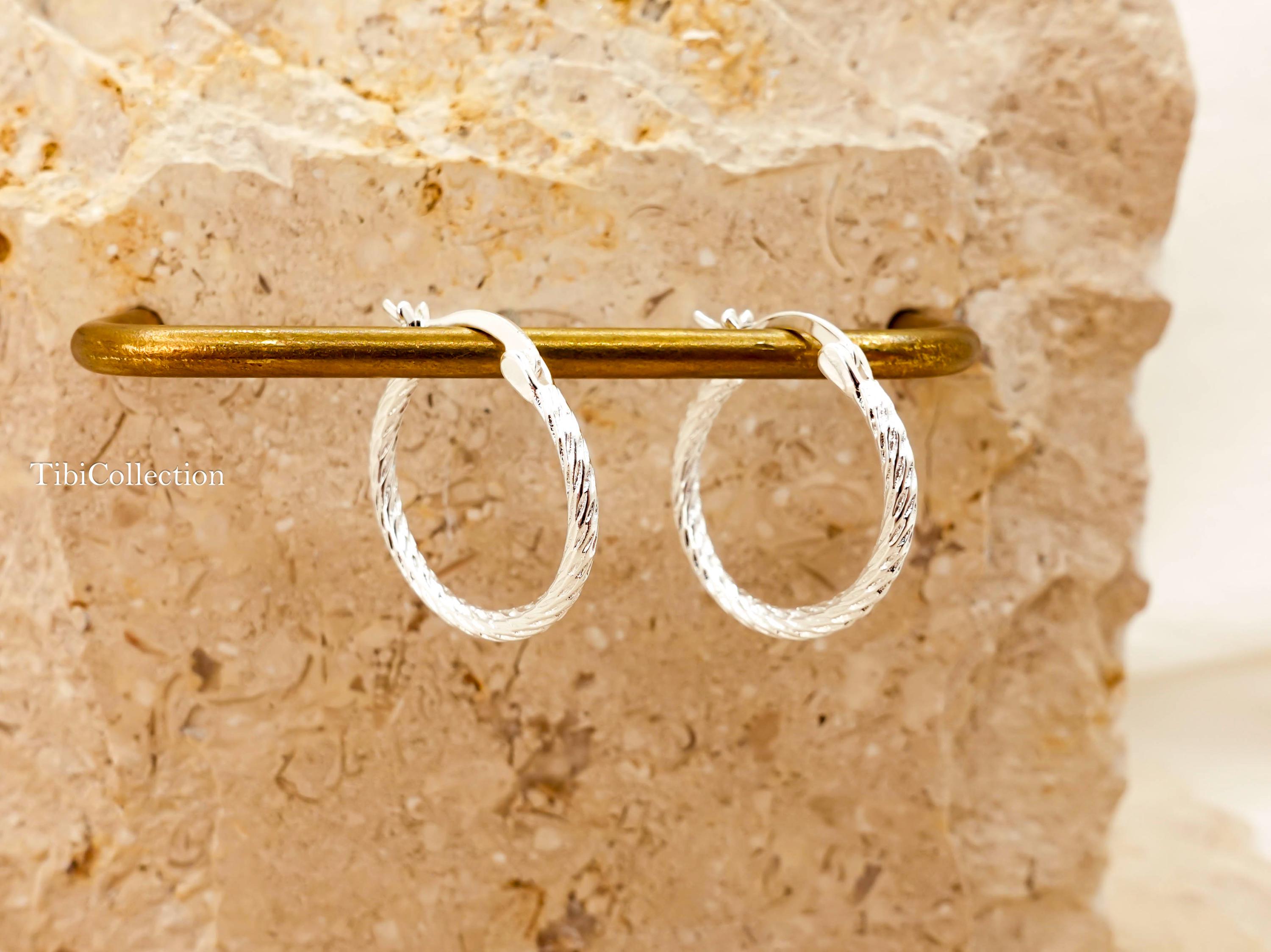Thin textured hoop earrings elegant gift for mom