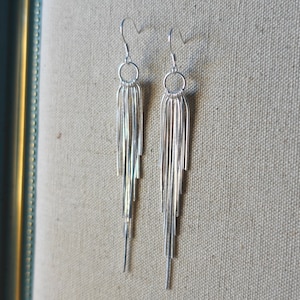 Tassel earringsgs ,Sterling silver long earrings, statement earrings, bohemian earrings, fringe earrings, party earrings image 6