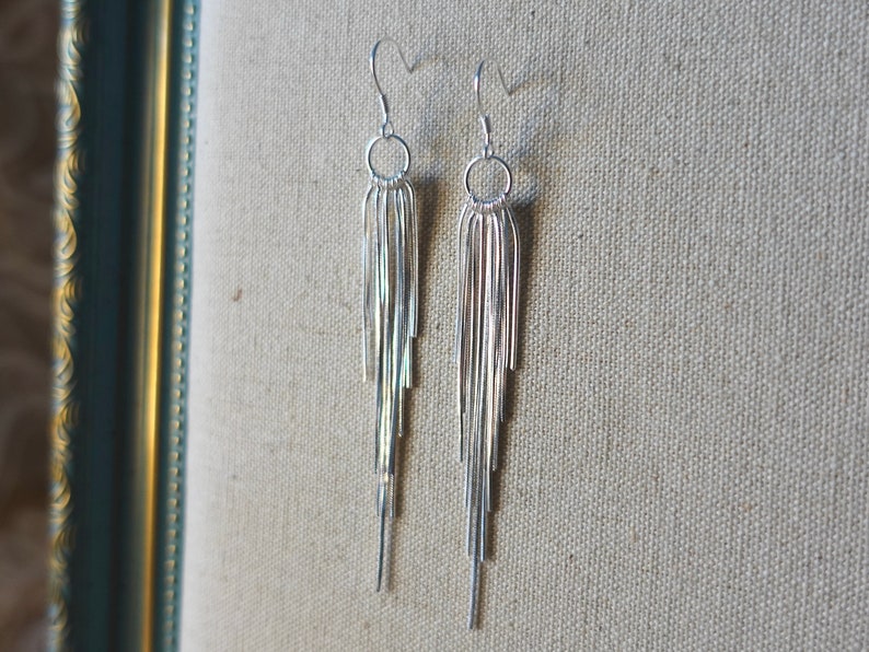 Tassel earringsgs ,Sterling silver long earrings, statement earrings, bohemian earrings, fringe earrings, party earrings image 6