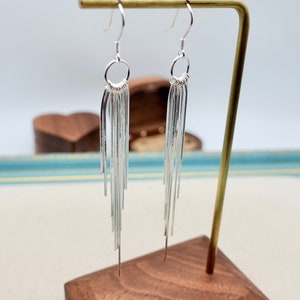 Tassel earringsgs ,Sterling silver long earrings, statement earrings, bohemian earrings, fringe earrings, party earrings image 2