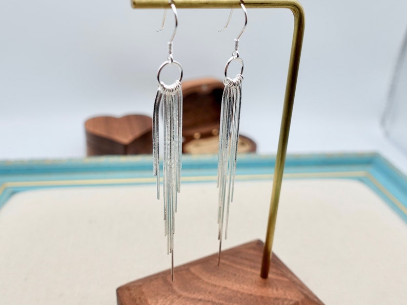 Tassel earringsgs ,Sterling silver long earrings, statement earrings, bohemian earrings, fringe earrings, party earrings image 2