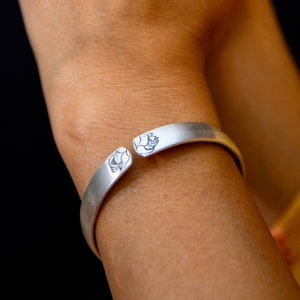 Lotus bracelet, silver cuff bracelet, lotus statement bracelet, engraved lotus cuff, lotus bangle, solid silver bangle, fine silver bracelet