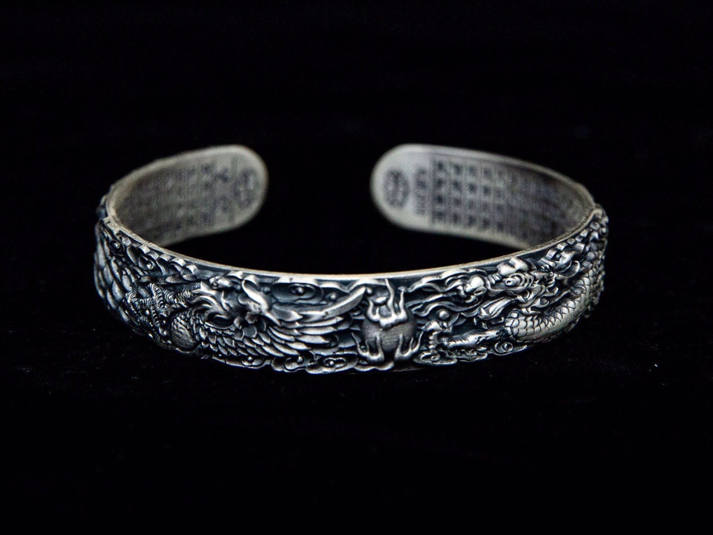 Dragon bracelet, sterling silver mens cuff bracelet, unisex dragon