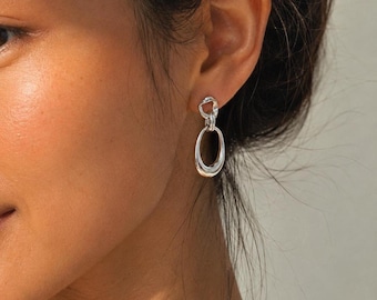 Pendientes colgantes de aro entrelazados de plata de ley, joyería de lujo minimalista y moderna para el día a día, regalo para ella.