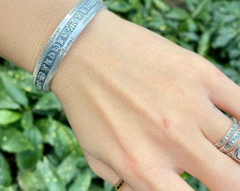Sterling silver mantra cuff bracelet, unisex meditation bracelet, silver Protection bangle, statement bracelet, mens sterling silver bracele