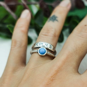 Stacking Mantra Turquoise Ring, Stackable Pinky Ring, Sterling Silver Affirmation Ring, Adjustable Meditation Yoga Accessory
