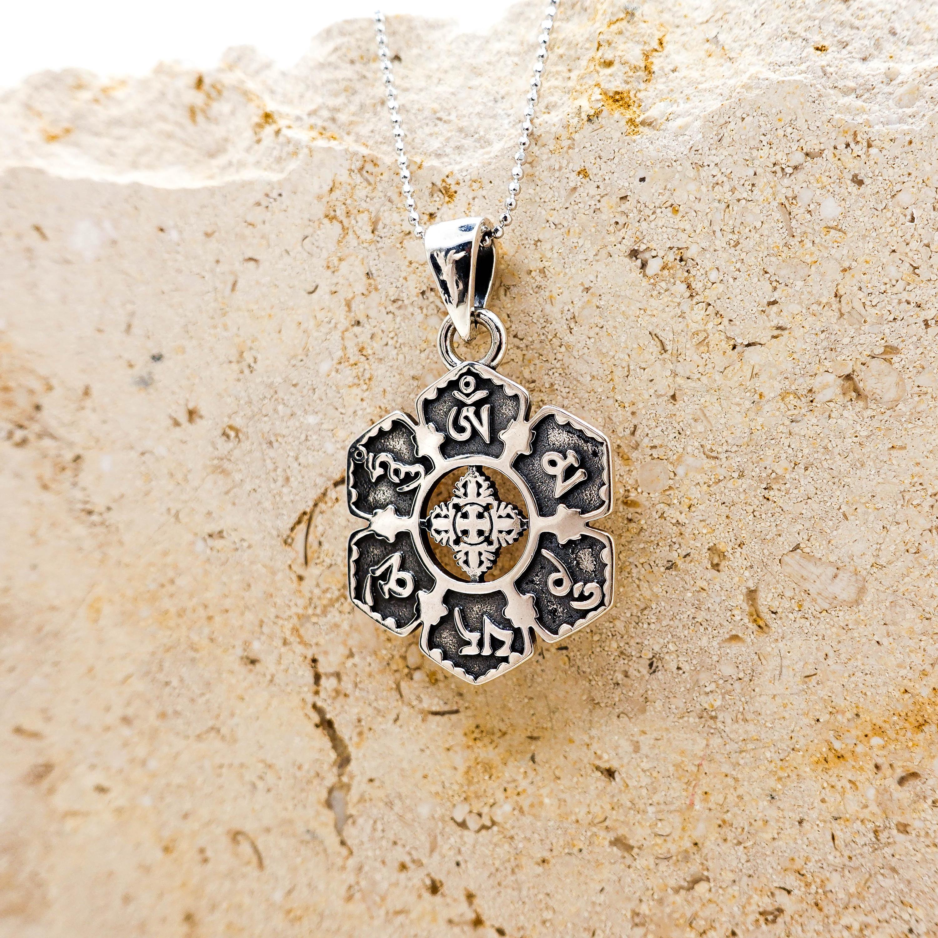 Sterling Silver Om Pendant Necklace for Women Men, Unisex Buddha 