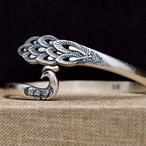 Sterling Silver Peacock Cuff Bracelet, Adjustable Statement Bangle, Animal Jewelry, Unique Gift for Her, Boho Peacock Jewelry, Nature Cuff