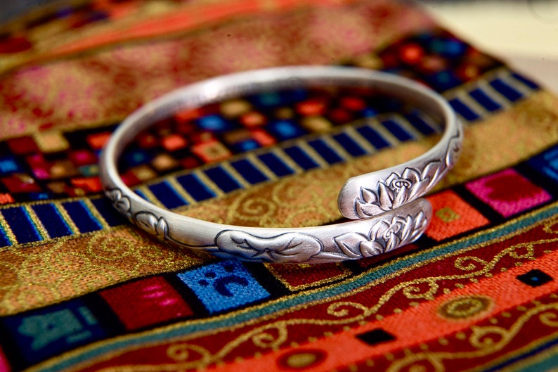 Sterling Silver Cuff Bracelet for women, Protection Bracelet, Mantra bracelet, mindfulness gift, meditation bracelet, spiritual gift for her image 6