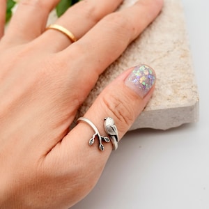 Sterling Silver Bird Ring, Leaf Ring, Wrap Ring ,Adjust Ring , Nature Ring, Branch Ring, Thumb Ring