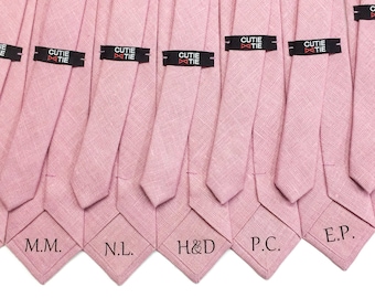 Groomsmen Ties with Initials Personalized Linen Necktie Rustic Wedding