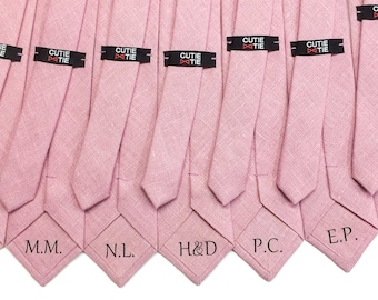 groomsmen ties with initials personalized linen necktie rustic wedding