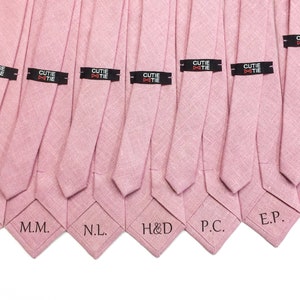 Groomsmen Ties with Initials Personalized Linen Necktie Rustic Wedding