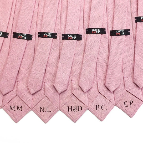 groomsmen ties with initials personalized linen necktie rustic wedding