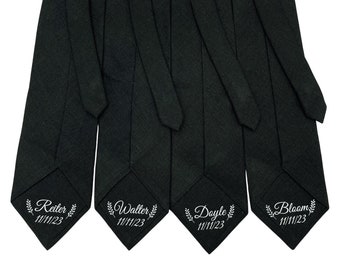 Man Black Tie With Initial, Personalized Black Ties Wedding Party Proposal, Customizable Neck Tie for Groom