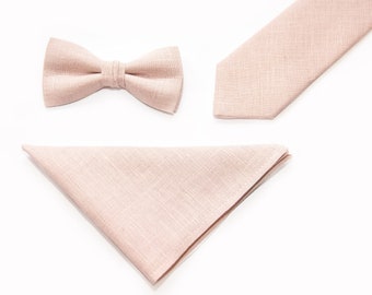 blush pink wedding blush pink neck tie linen skinny tie necktie and pocket square