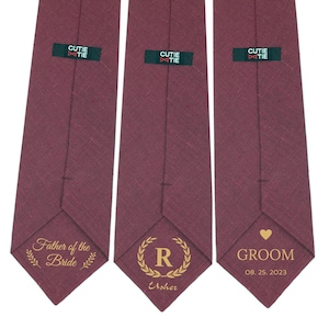 Cravatta personalizzata Regalo dello sposo Cravatte personalizzate Cravatta personalizzata per matrimonio bordeaux con iniziali Regali personalizzati Cravatta con scritta Groom. immagine 1