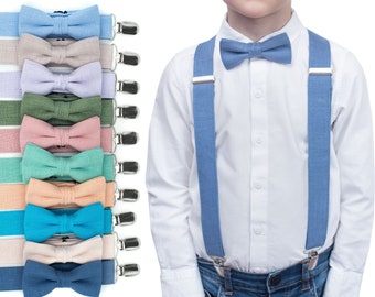 Ring Bearer Outfit Wedding Bow Tie and Suspenders Boys Bowtie Suspender Set