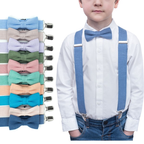 Ring Bearer Outfit Wedding Bow Tie and Suspenders Boys Bowtie Suspender Set