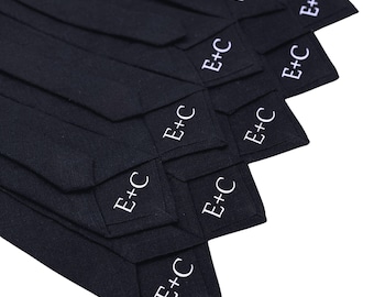 Black Tie with Initials Mens Necktie Wedding Colors Match Custom Tie for Men, Boys
