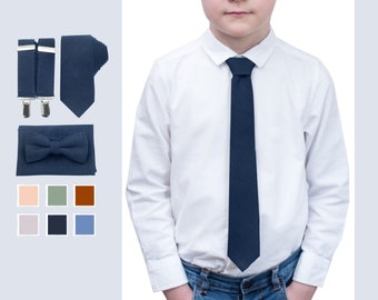 Boys Bow Ties and Suspenders Set in Navy Blue - Midnight Bow Tie for Page Boy Match with David's Bridal - Ring Bearer Necktie for Wedding