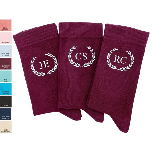 Chaussettes de mariage avec initiales personnalisées, chaussettes bordeaux personnalisées, chaussettes noires, chaussettes bleu marine, chaussettes champagne