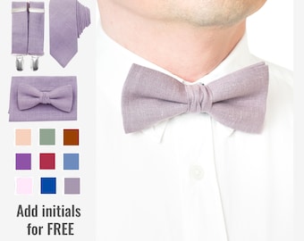 Lavender Haze Bow Tie Pocket Square for Wedding - Matching Bowtie and Necktie for Groomsmen