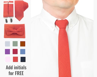 Сustom Initial on Tie for Man, Burnt Orange Matching Bow Ties Suspenders Sienna,