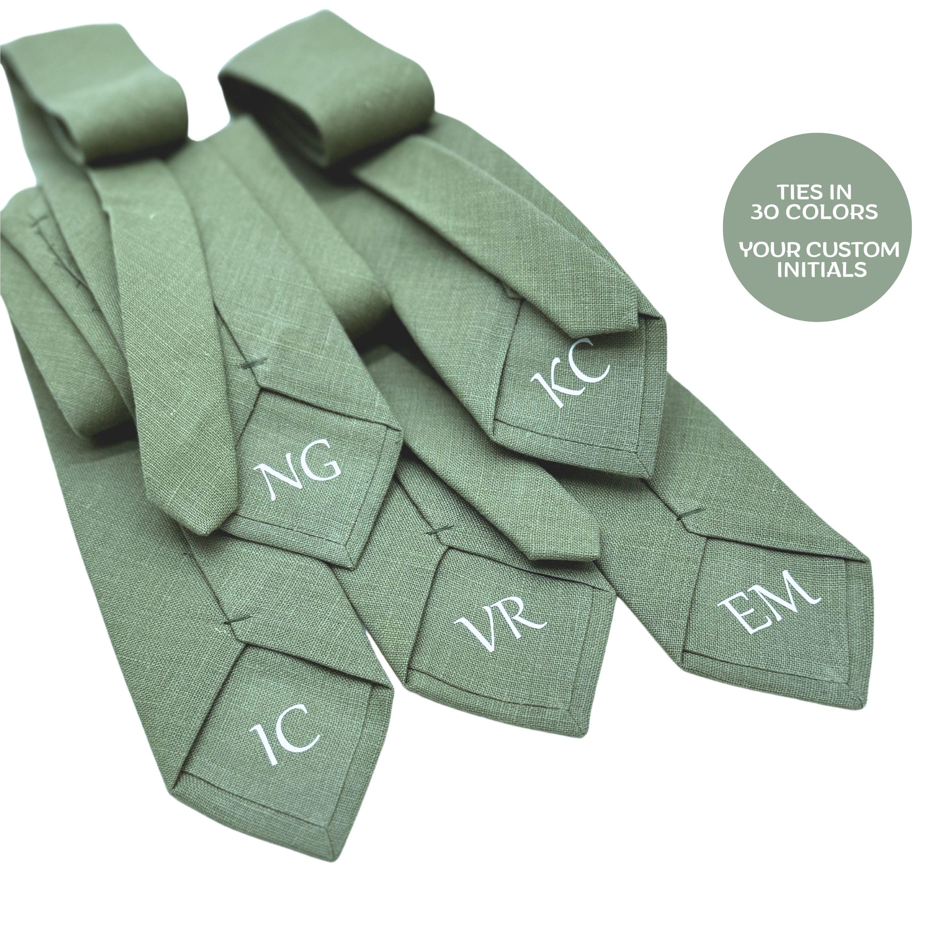 Personalized Ties Customized Bowties with Initials Wedding Sage Green Neckties Suspenders for Groom, Groomsmen