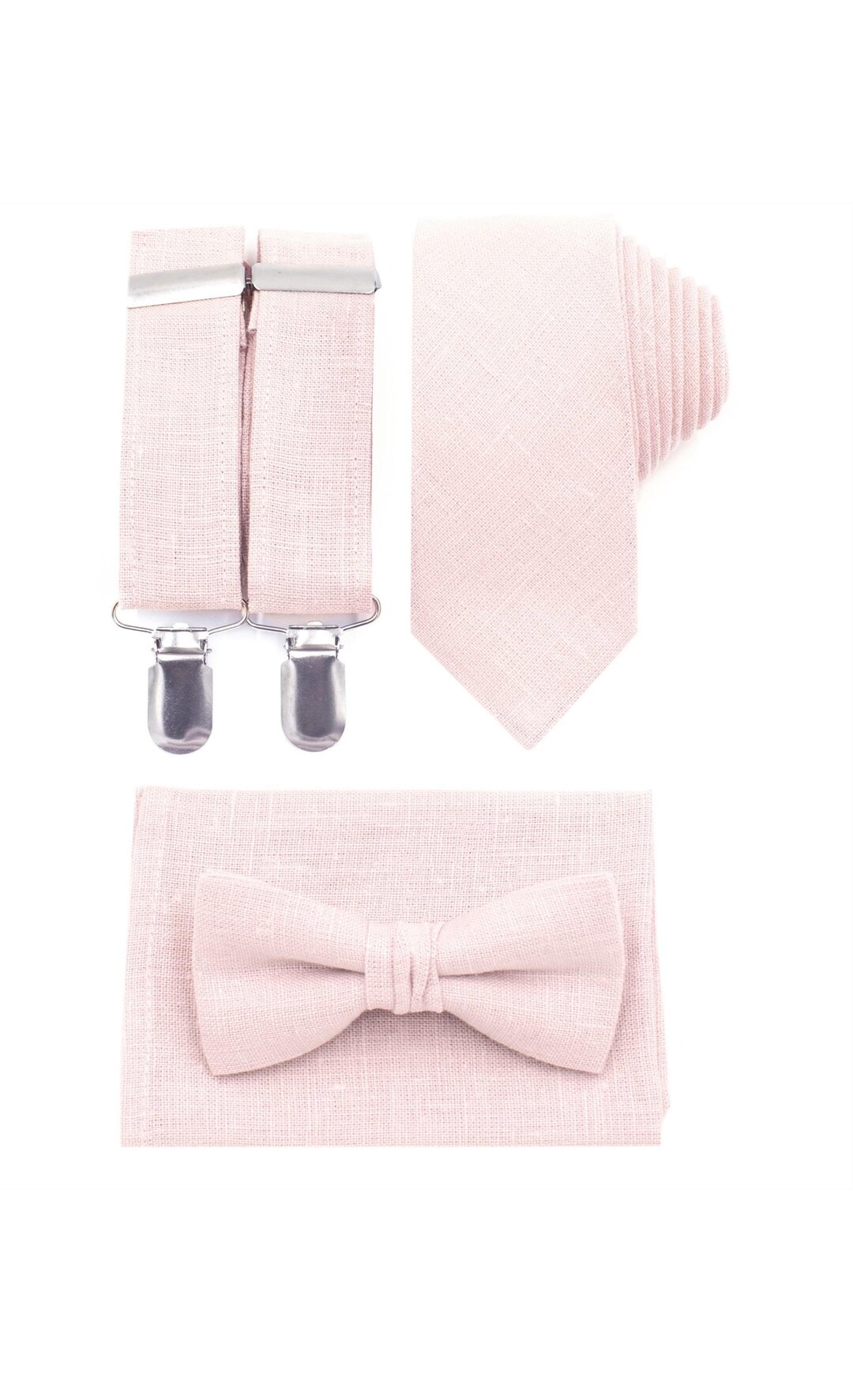 petal pink bow tie and suspenders
