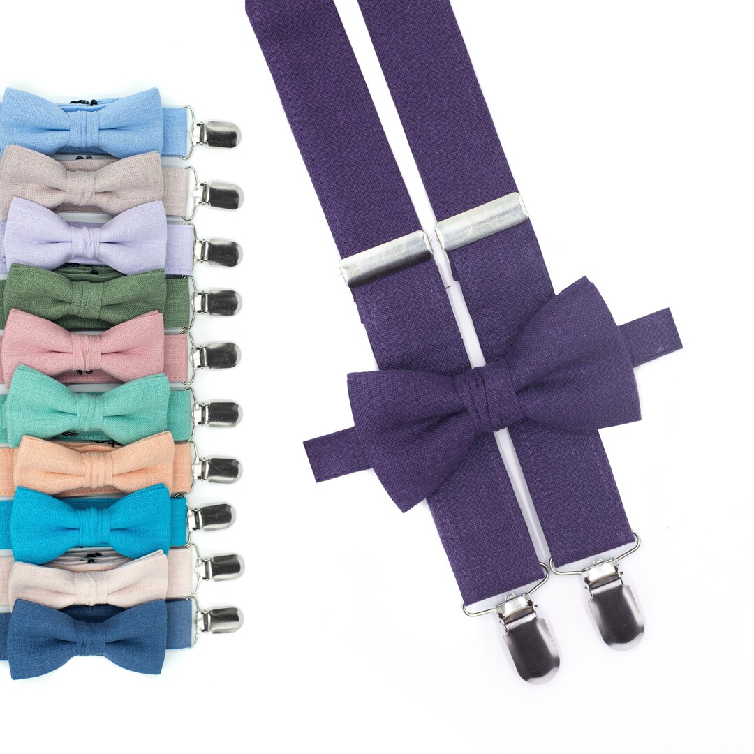 Plum Bow Tie and Suspenders Dark Purple Neck Tie and Pocket Square