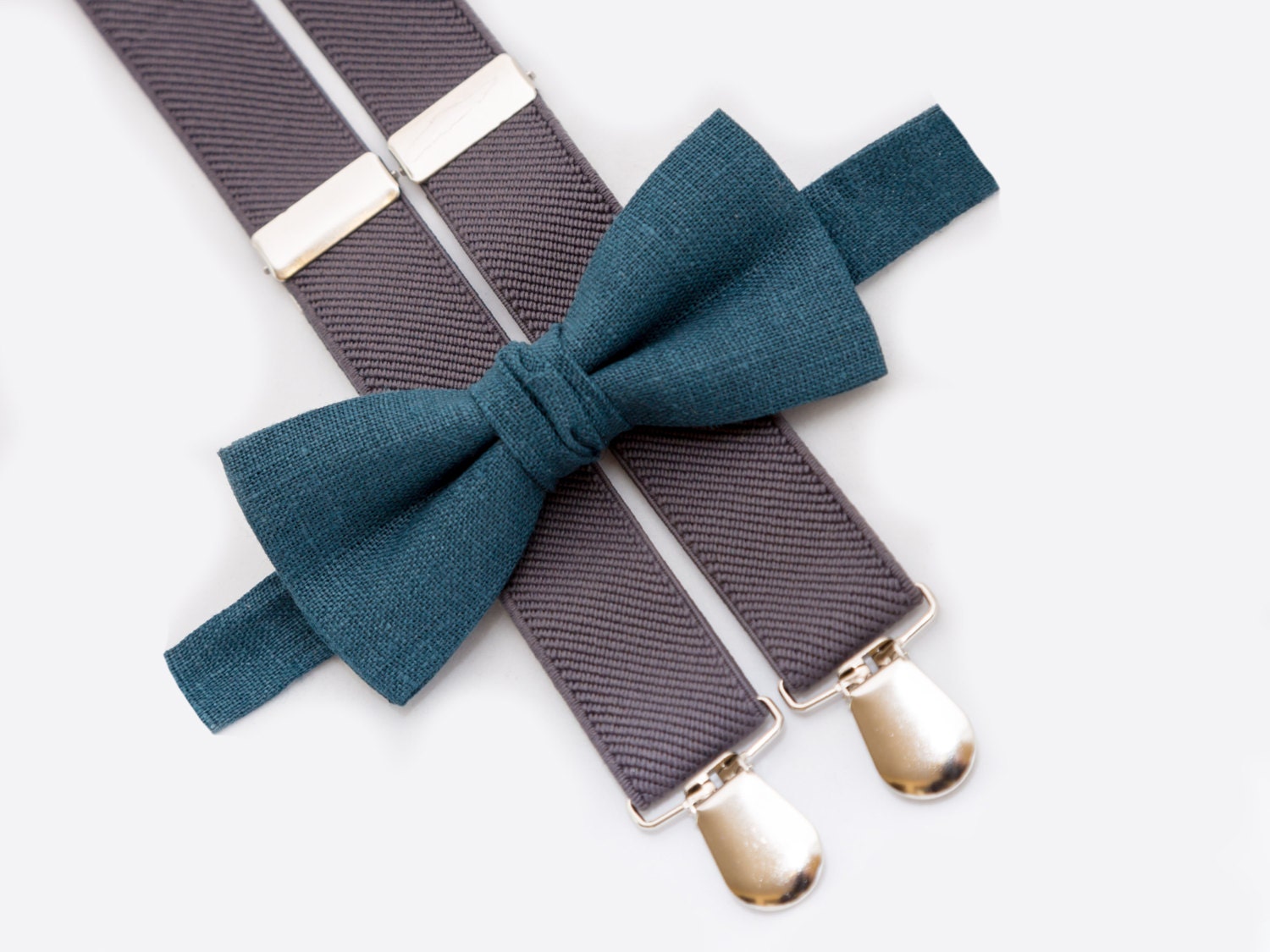 Teal Bow Tie and Gray Suspenders Dark Green Bow Ties For Boys Etsy