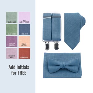 Vesuvio Napoli Men’s Convertible Elastic Suspenders – Turquoise Blue, With Bowtie & Hankie Set, One Size
