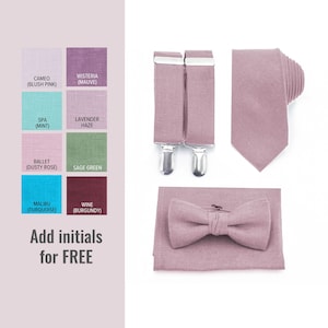Dusty Mauve Bow Tie and Suspender Necktie with Pocket Square for Man