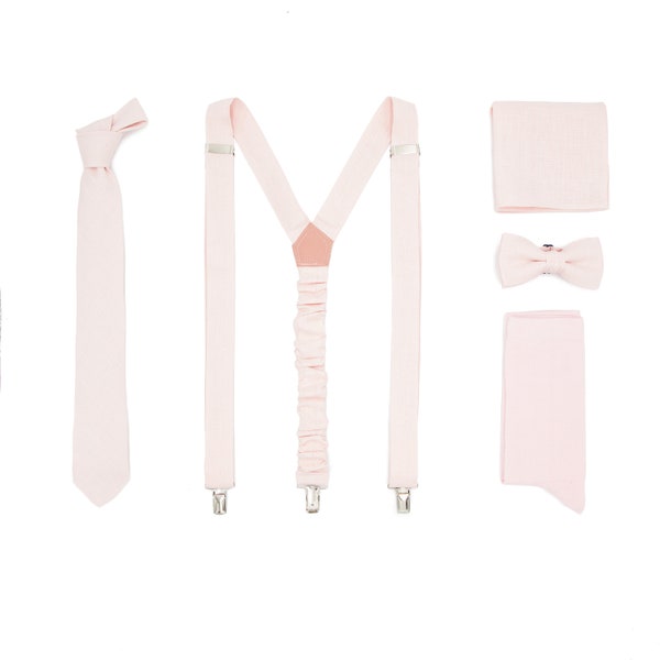 pale pink bow tie and suspenders