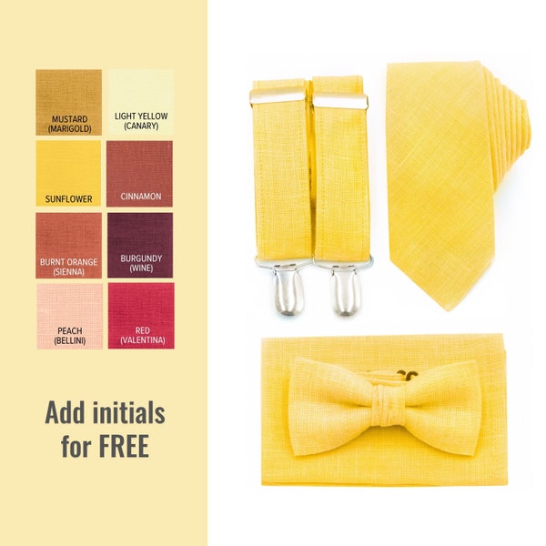Sunflower Bow Tie and Suspenders Yellow Necktie Sunny Yellow Ties Mens Bowties