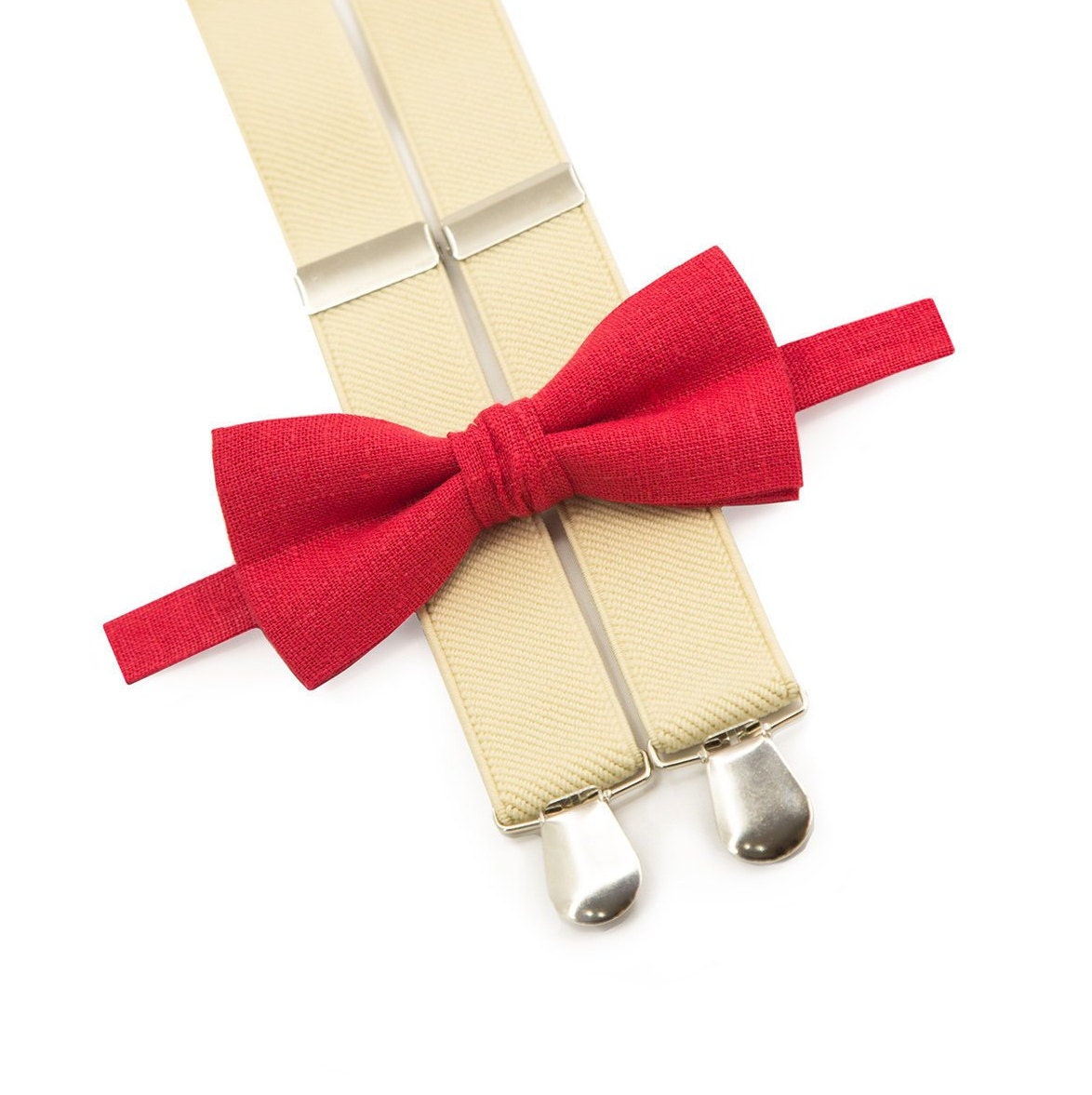 Baby boys christmas outfit red bow tie & beige suspenders Etsy