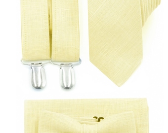 Light Yellow Bow Tie Suspenders Necktie Yellow Ties Bowtie Pocket Square Braces Bowties Neckties