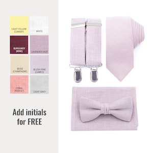 Blush Bow Tie and Suspenders Blush Pink Neck Tie Pocket Square Set